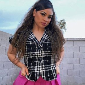 VINTAGE plaid puff sleeve blazer